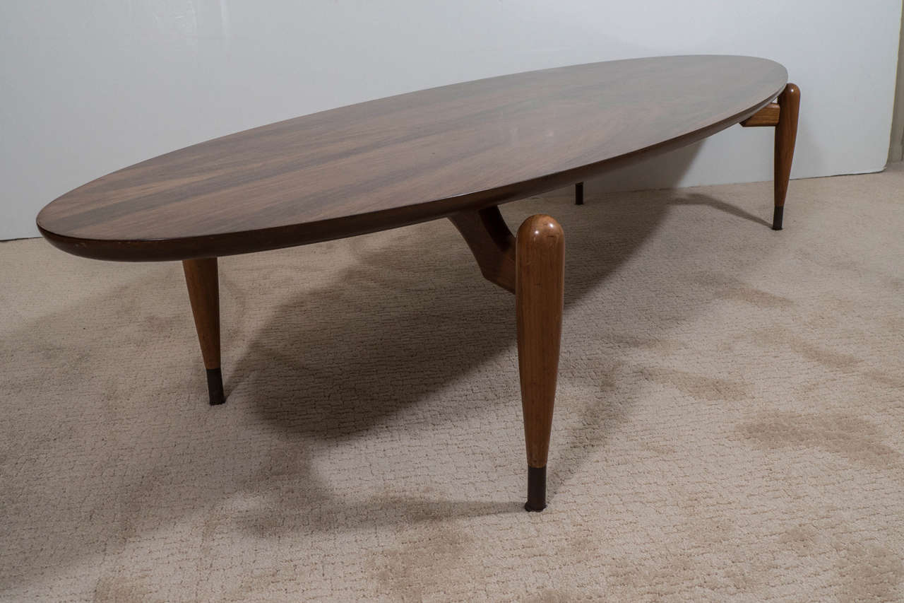 Midcentury Walnut Oval Coffee Table at 1stDibs