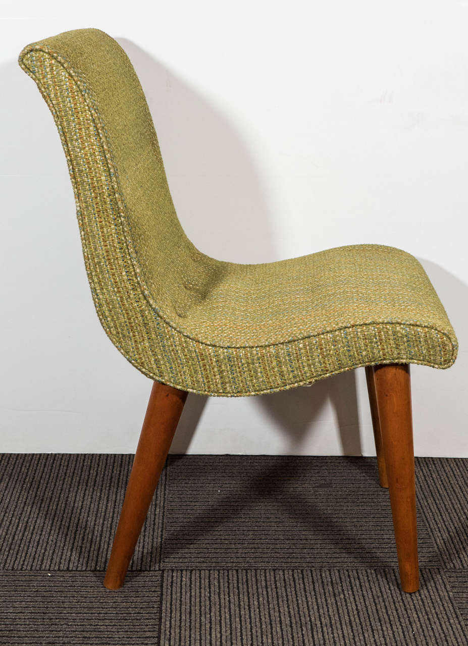 Set of Four Midcentury Green Upholstered Dining Chairs by Russel Wright