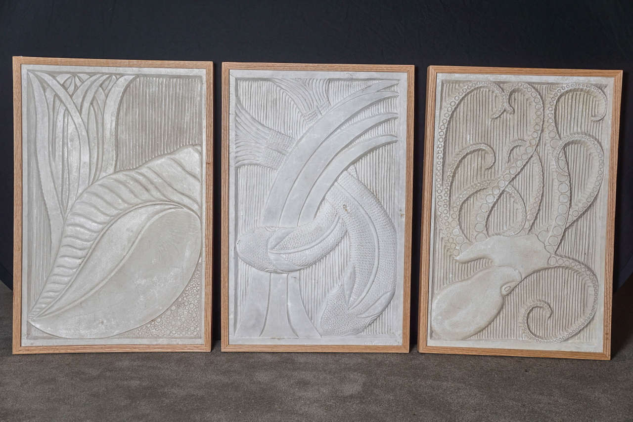 Set of three plaster panels by New Hope artist Agnes Yarnall.