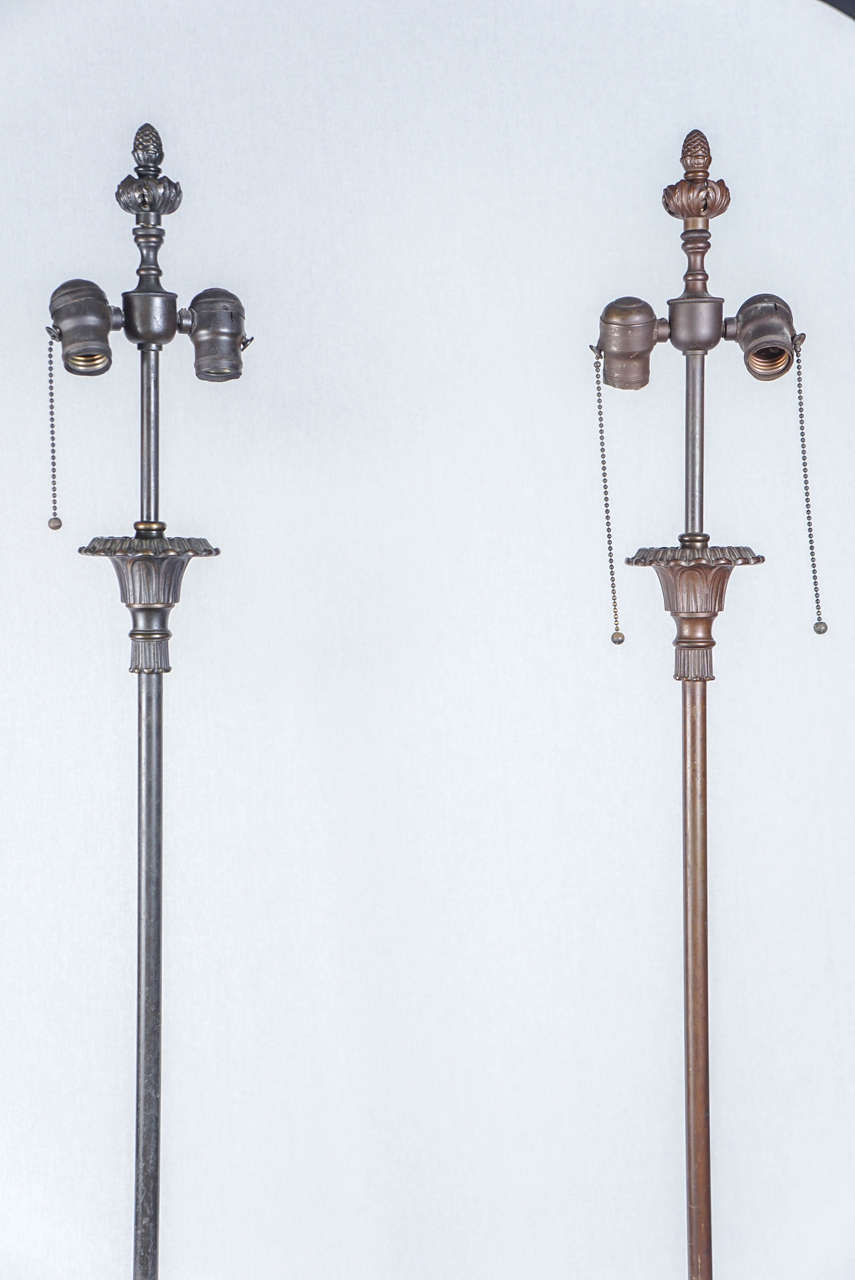 Forged Pair of Bronze Floor Lamps