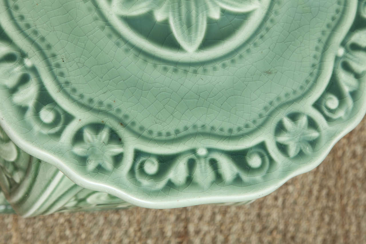 Ceramic Minton Majolica Celadon Green Garden Seat