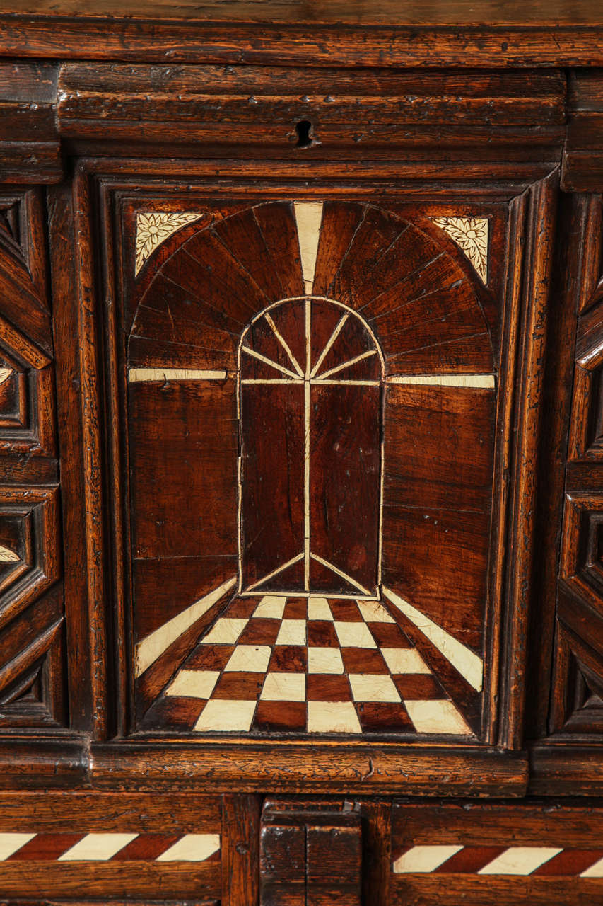 English Charles II Inlaid Blanket Chest on Cabinet