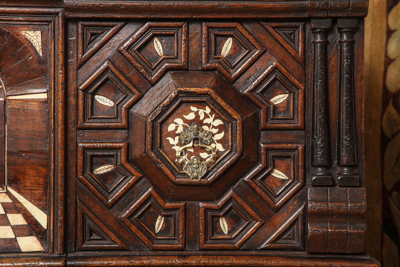 Mid-17th Century Charles II Inlaid Blanket Chest on Cabinet