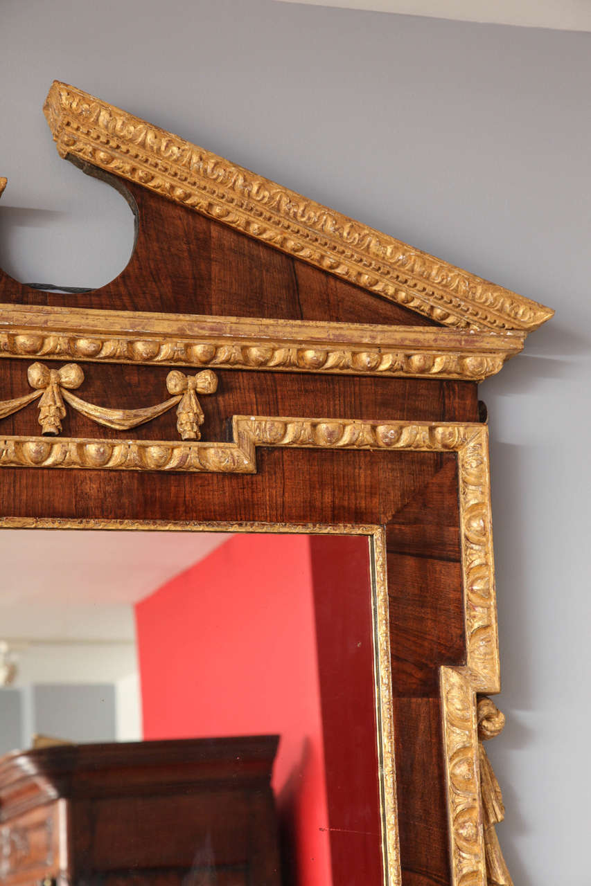 Georgian Walnut and Parcel-Gilt Overmantel Mirror In Excellent Condition In Greenwich, CT