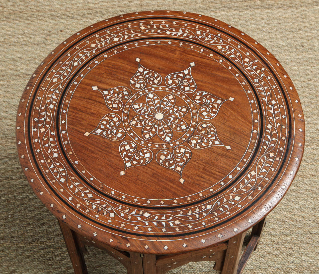 Anglo-Indian Indian Bone Inlaid Circular Folding Table