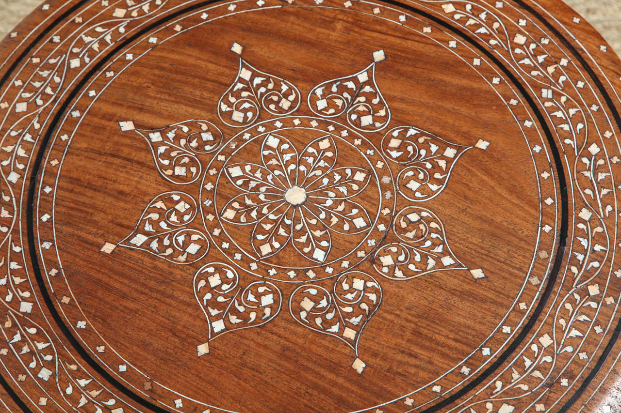 Indian Bone Inlaid Circular Folding Table 1