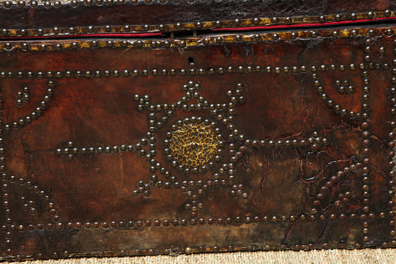 Arts and Crafts 19th Century Studded Leather Trunk