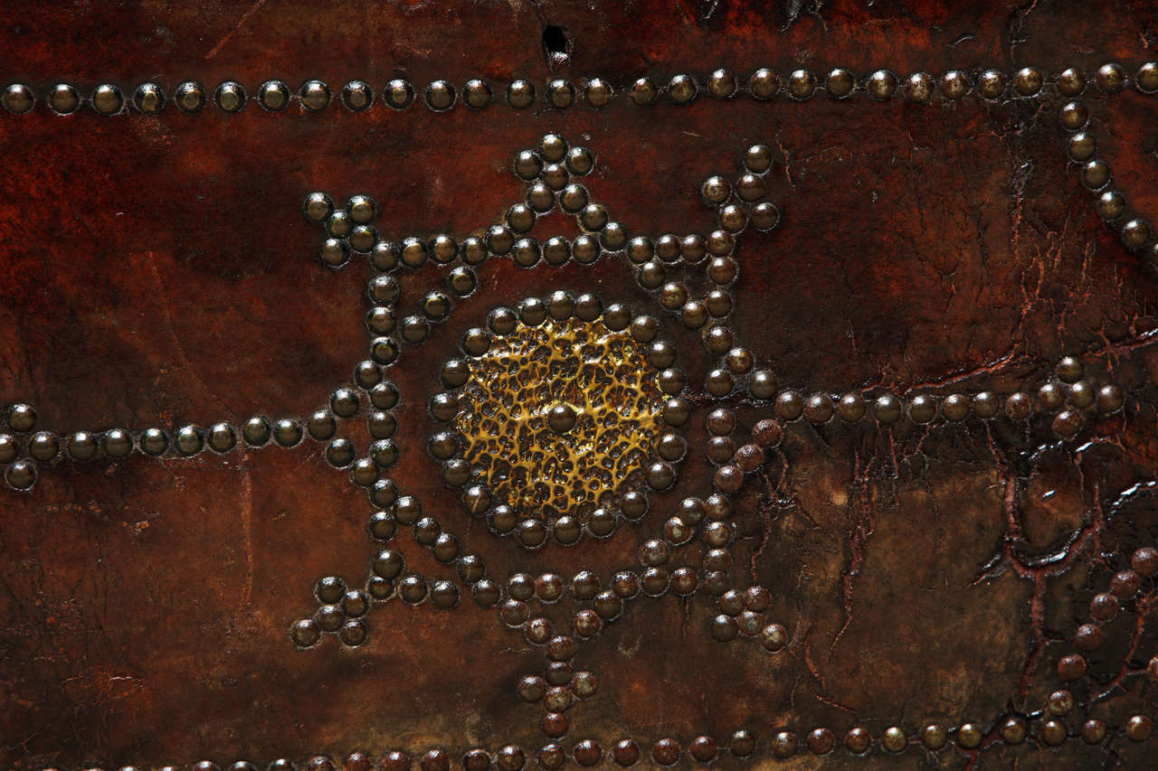 19th Century Studded Leather Trunk In Good Condition In Greenwich, CT