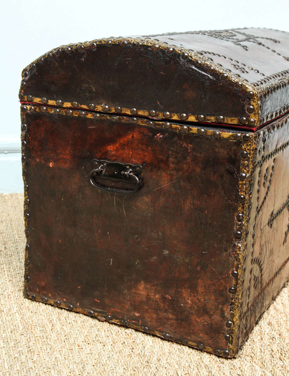 19th Century Studded Leather Trunk 1