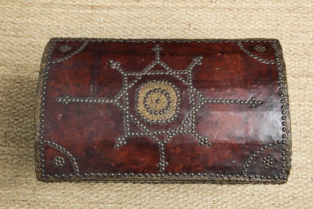 19th Century Studded Leather Trunk 4