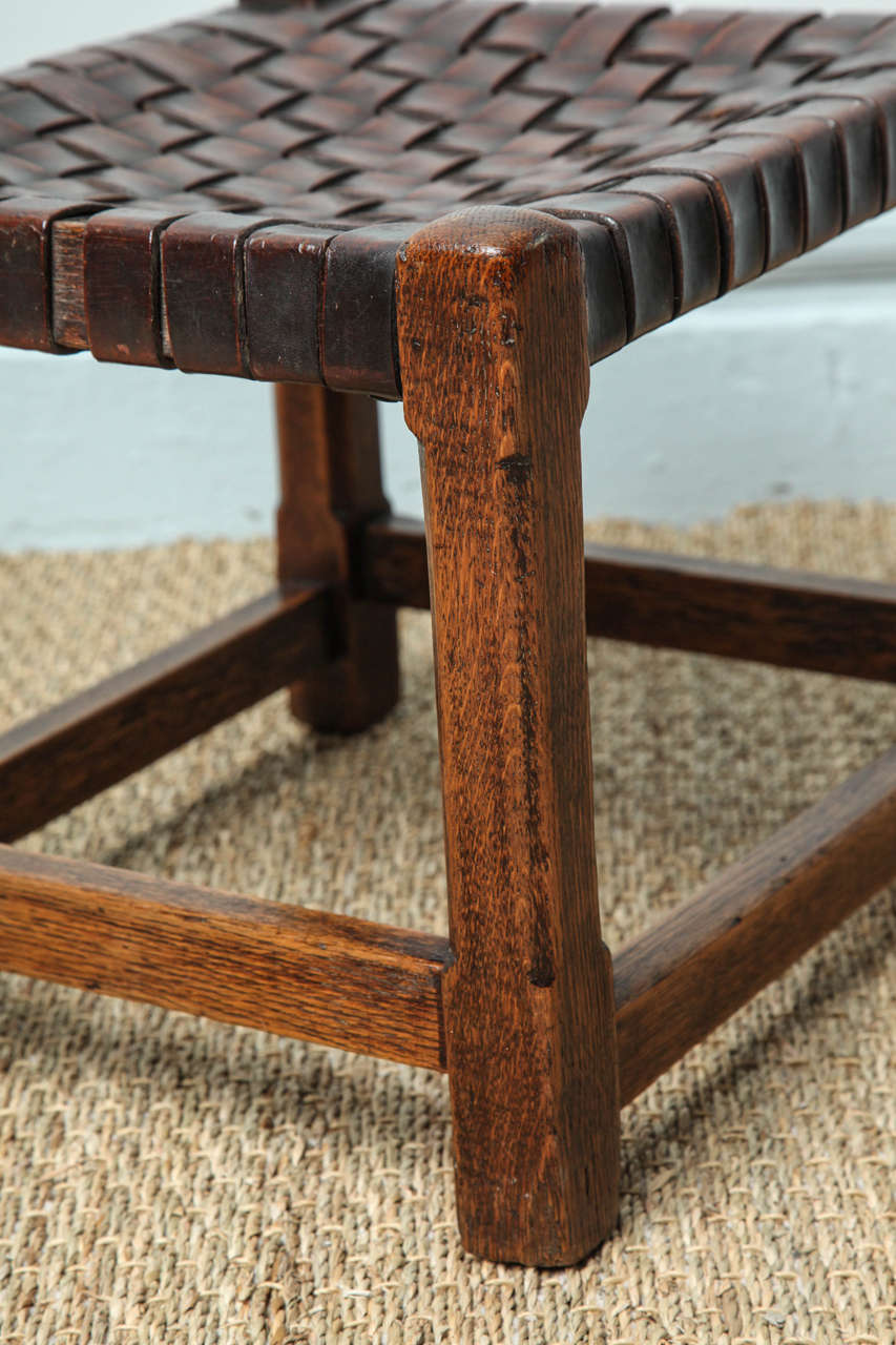 English Arts and Crafts Oak and Leather Stool 5