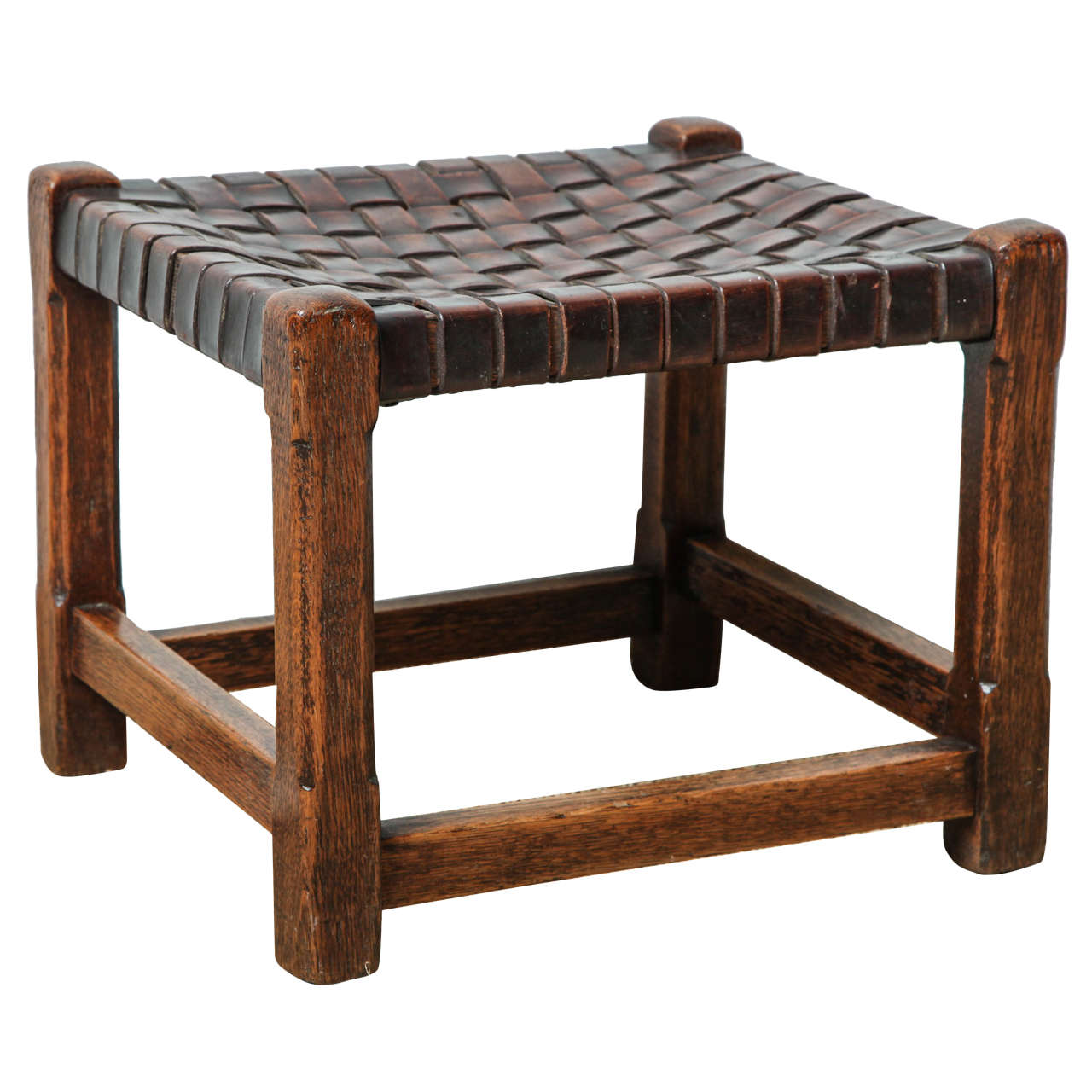 English Arts and Crafts Oak and Leather Stool