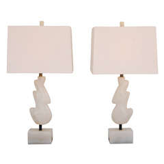 Pair of Carved Alabaster Table Lamps