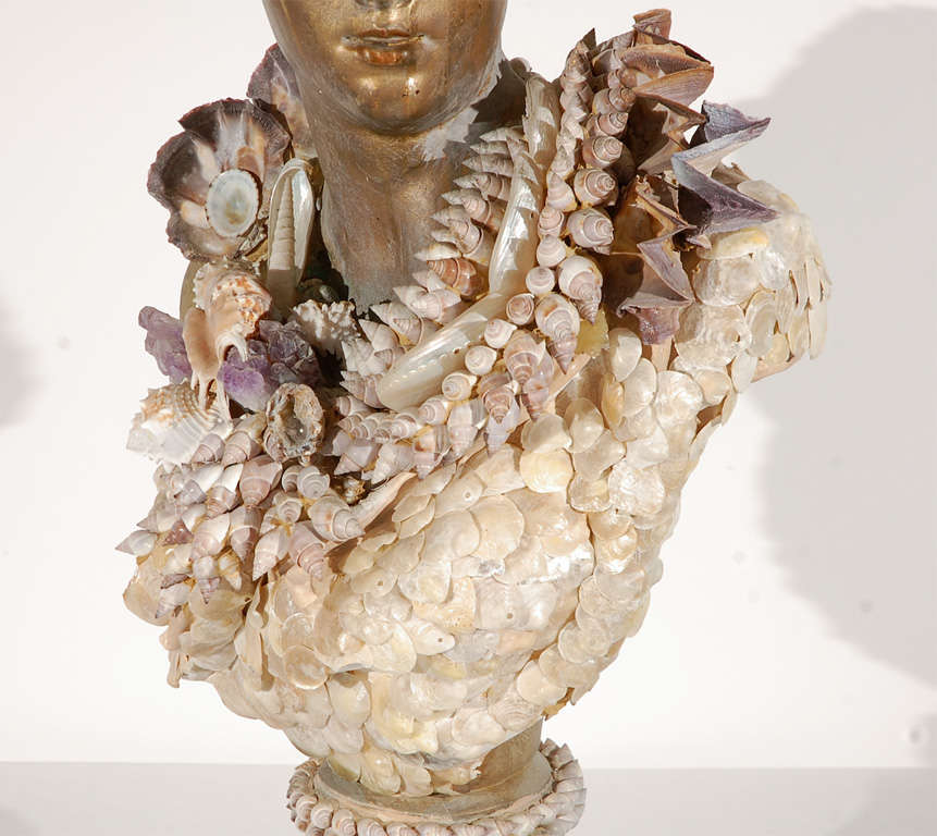 20th Century Grotto Style Cast Plaster Bust Embellished with Seashells