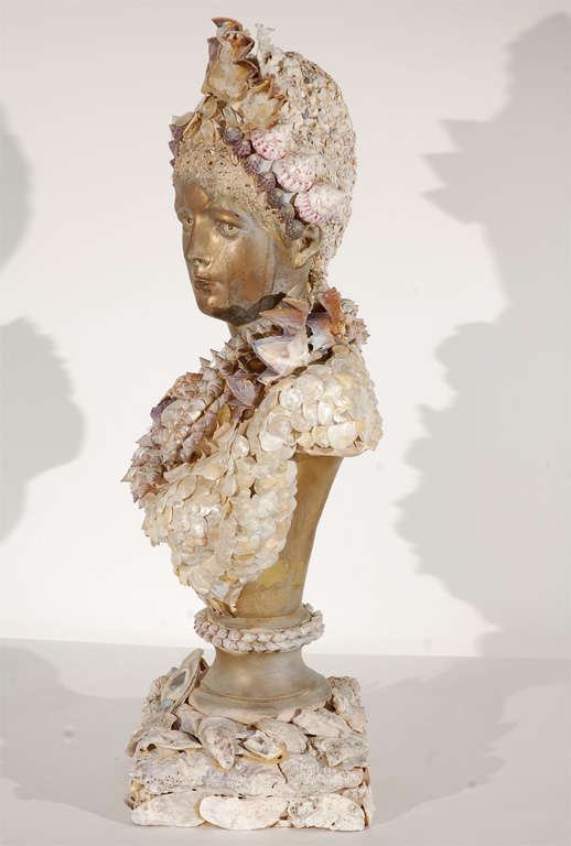 Grotto Style Cast Plaster Bust Embellished with Seashells 1