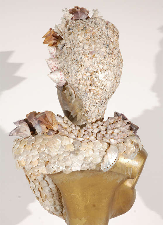 Grotto Style Cast Plaster Bust Embellished with Seashells 3
