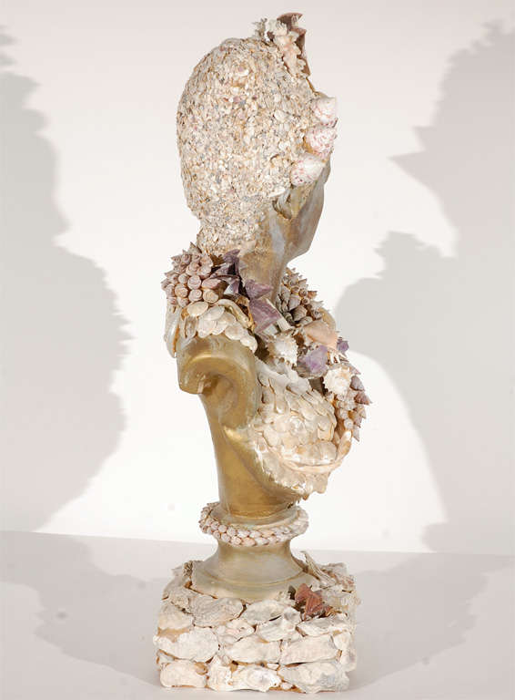 Grotto Style Cast Plaster Bust Embellished with Seashells 4