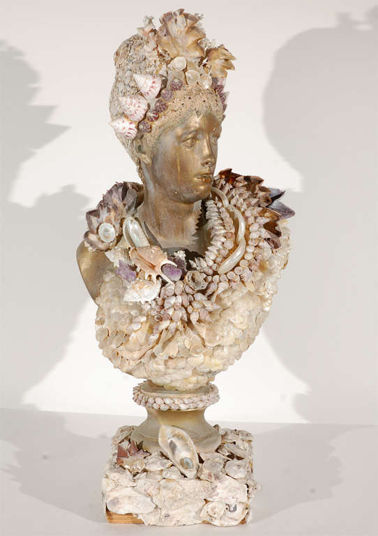 Grotto Style Cast Plaster Bust Embellished with Seashells 5