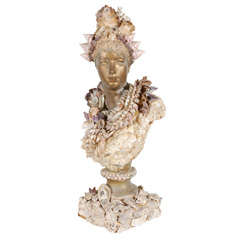 Grotto Style Cast Plaster Bust Embellished with Seashells