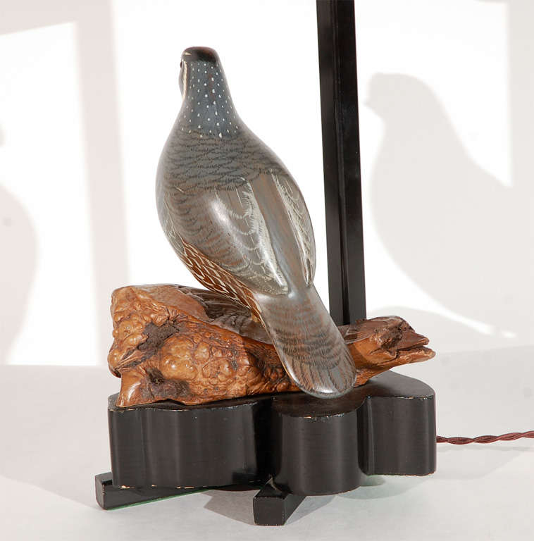 Mid-20th Century Carved Wood Quail Lamp by William Haines