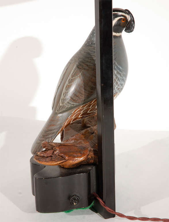 Carved Wood Quail Lamp by William Haines 1