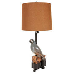 Vintage Carved Wood Quail Lamp by William Haines