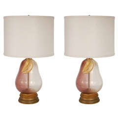 Pair of Murano Glass Pear Table Lamps by Barovier