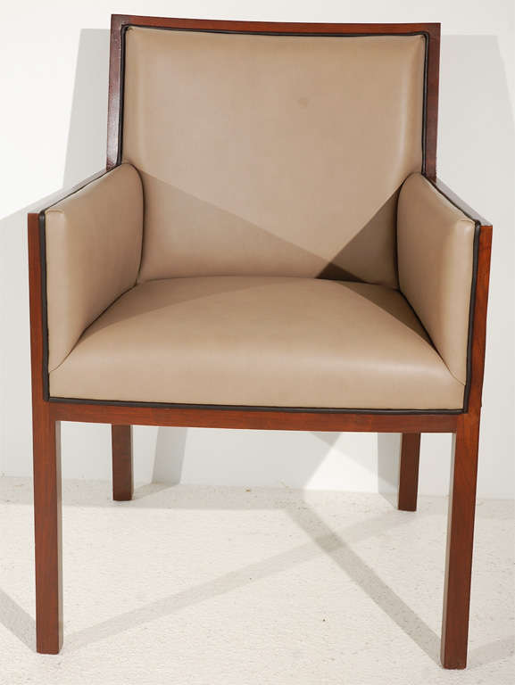 Mid-20th Century Single Walnut and Leather Armchair