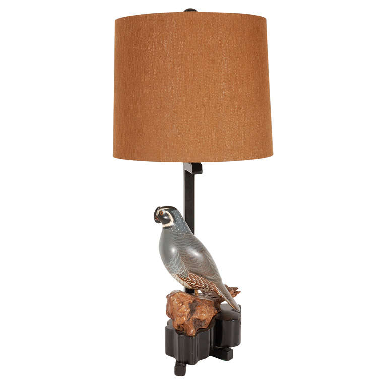 Carved Wood Quail Lamp by William Haines at 1stDibs