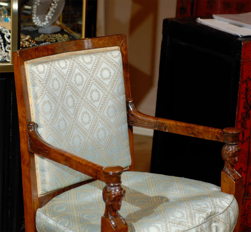 French Burled Walnut Empire Chair For Sale