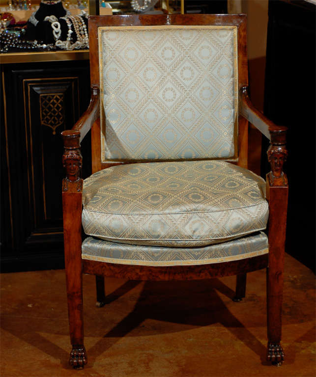 Burled Walnut Empire Chair For Sale 2