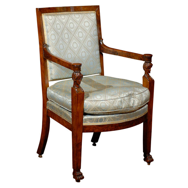 Burled Walnut Empire Chair For Sale