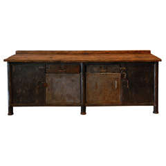 Antique Dutch Steel Console With Wooden Top , C. 1900
