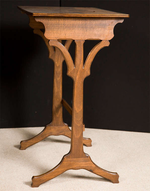 French Emile Galle nest of three marquetry occasional tables, France circa 1900