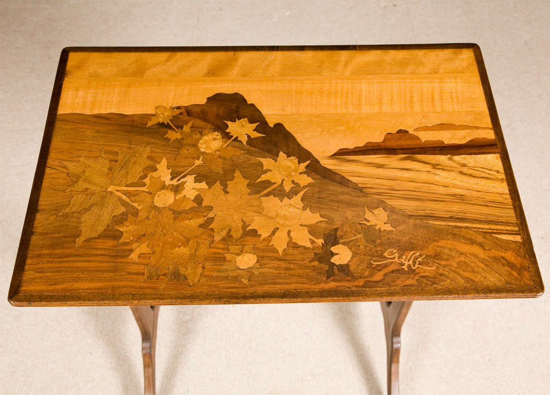 Emile Galle nest of three marquetry occasional tables, France circa 1900 2