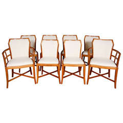 A rare Art Deco Set of 8 Walnut Dining Chairs by Heals