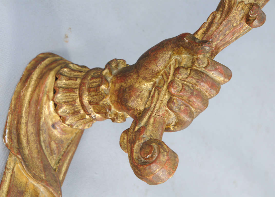 Pair of Palladio Carved Giltwood Hands Holding Torches 1