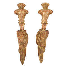Pair of Palladio Carved Giltwood Hands Holding Torches