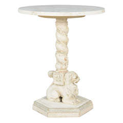 Figural Lion Pedestal Accent Table with Marble Top