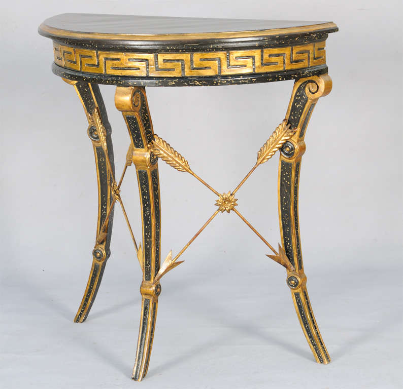 Mid-20th Century Italian Demilune Console with Greek Key Apron