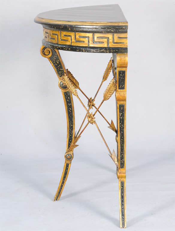 Wood Italian Demilune Console with Greek Key Apron