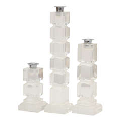 Three Stacked Lucite Candlesticks signed Van Teal