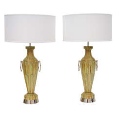Pair of Drip-Glazed Ceramic Lamps with Nickel Hoops, 1950s 11