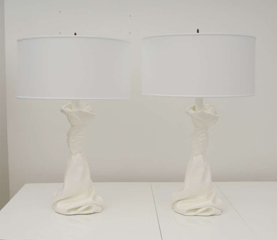 American Pair Plaster Draped Lamps in the style of John Dickinson