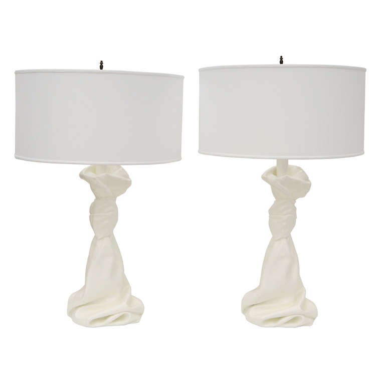 Pair Plaster Draped Lamps in the style of John Dickinson