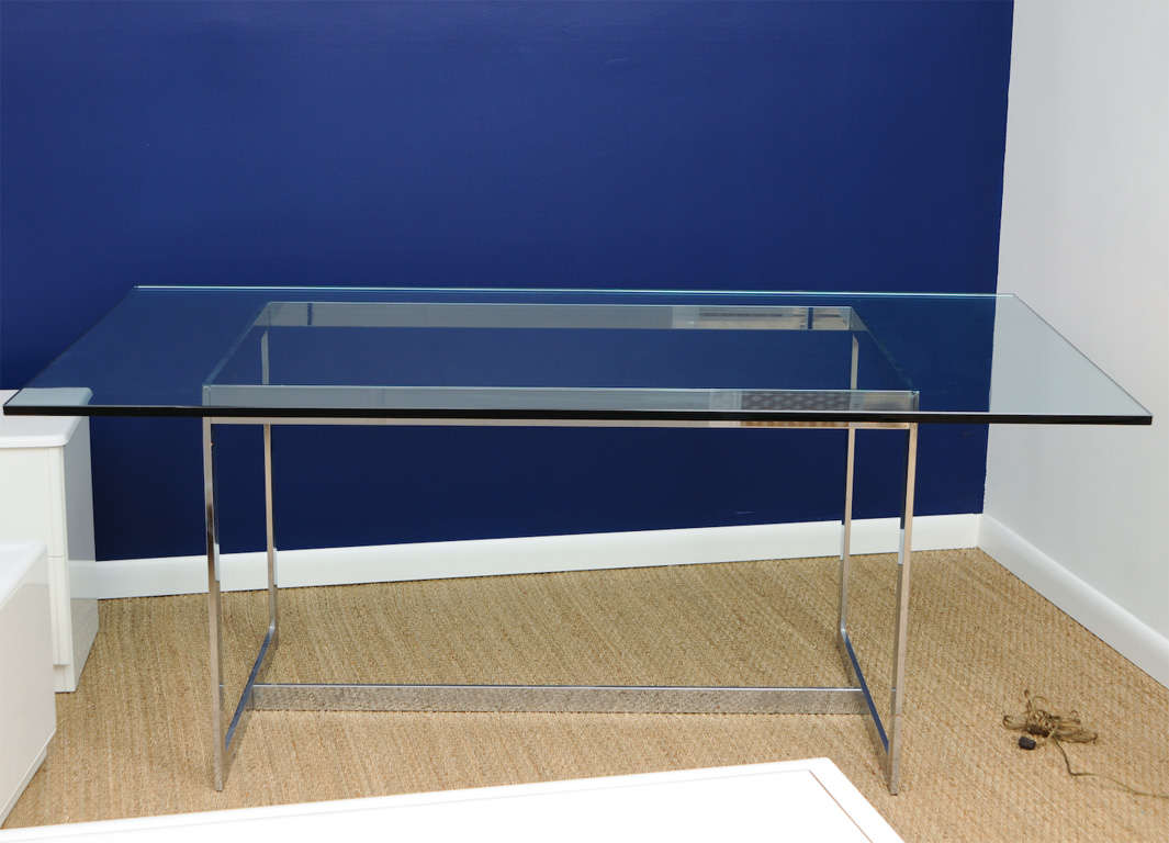 Milo Baughman Polished Steel and Glass Dining Table at 1stdibs