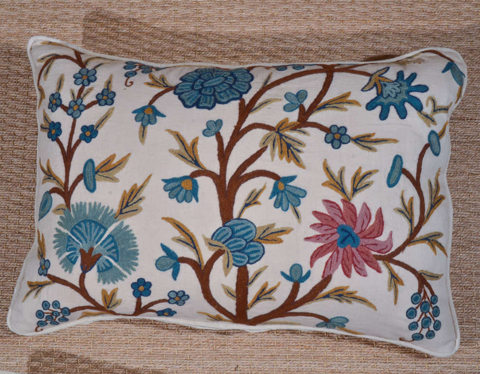 19th Century Antique Crewel Work & Linen Pillows