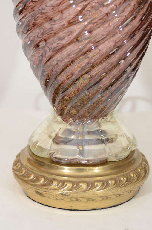 Italian Pair of Barovier Amethyst Glass Lamps