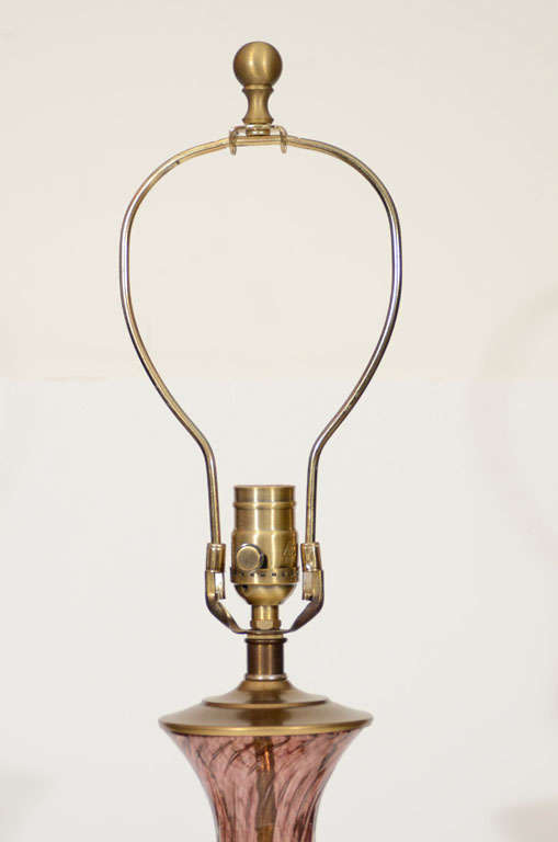 Brass Pair of Barovier Amethyst Glass Lamps