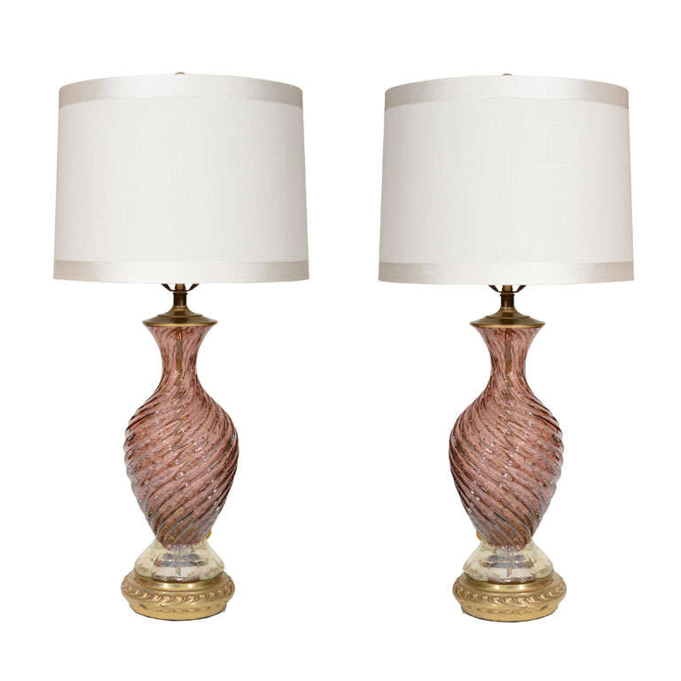 Pair of Barovier Amethyst Glass Lamps